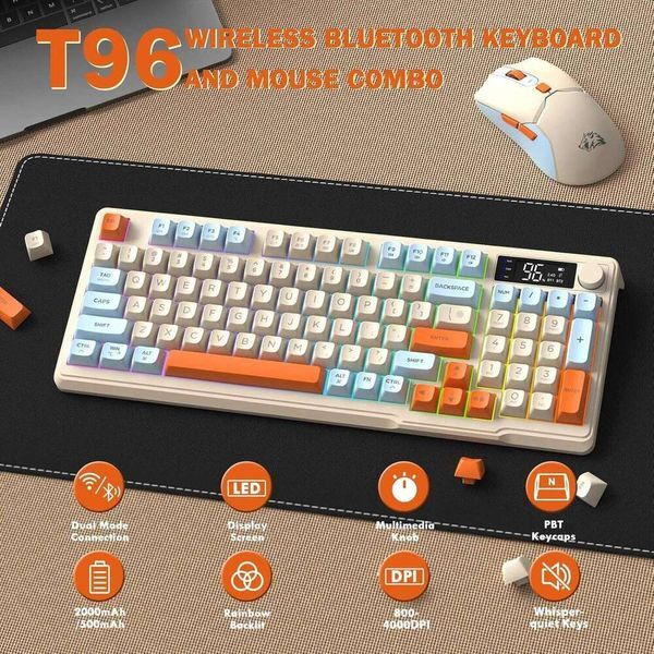 ZIYOU LANG T96 Wireless Keyboard and Combo, BT/2.4G RGB Backlit with Smart Display & Knob, 4000 DPI Gaming Mouse 26L0127