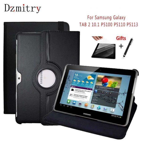 360 Degree Rotating Cover For Galaxy Tab 2 10.1"inch GT-P5100 P5110 P5113 Tablet Stand Case+protective film+Stylus Pen H260131