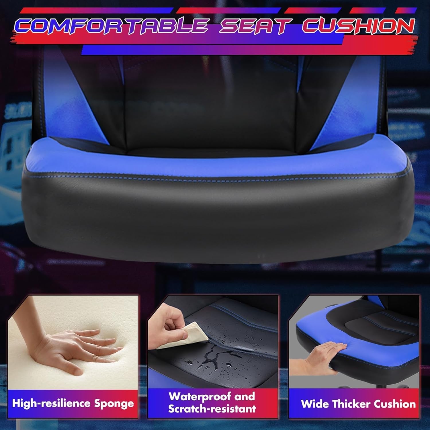 Computer Gaming Desk Chair Ergonomic Adjustable Black Blue