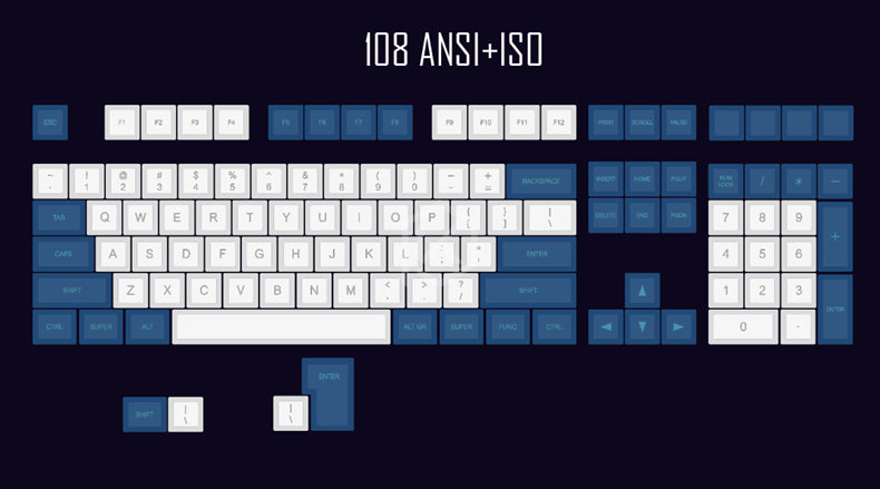 style: Laser engraving blue and w - Laser Engraving Keycap  Blue And White Mechanical Keyboard