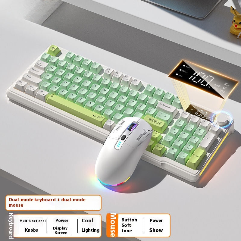 Color: White Green Suit - Wireless Bluetooth Keyboard Mouse Suit Mechanical Feeling