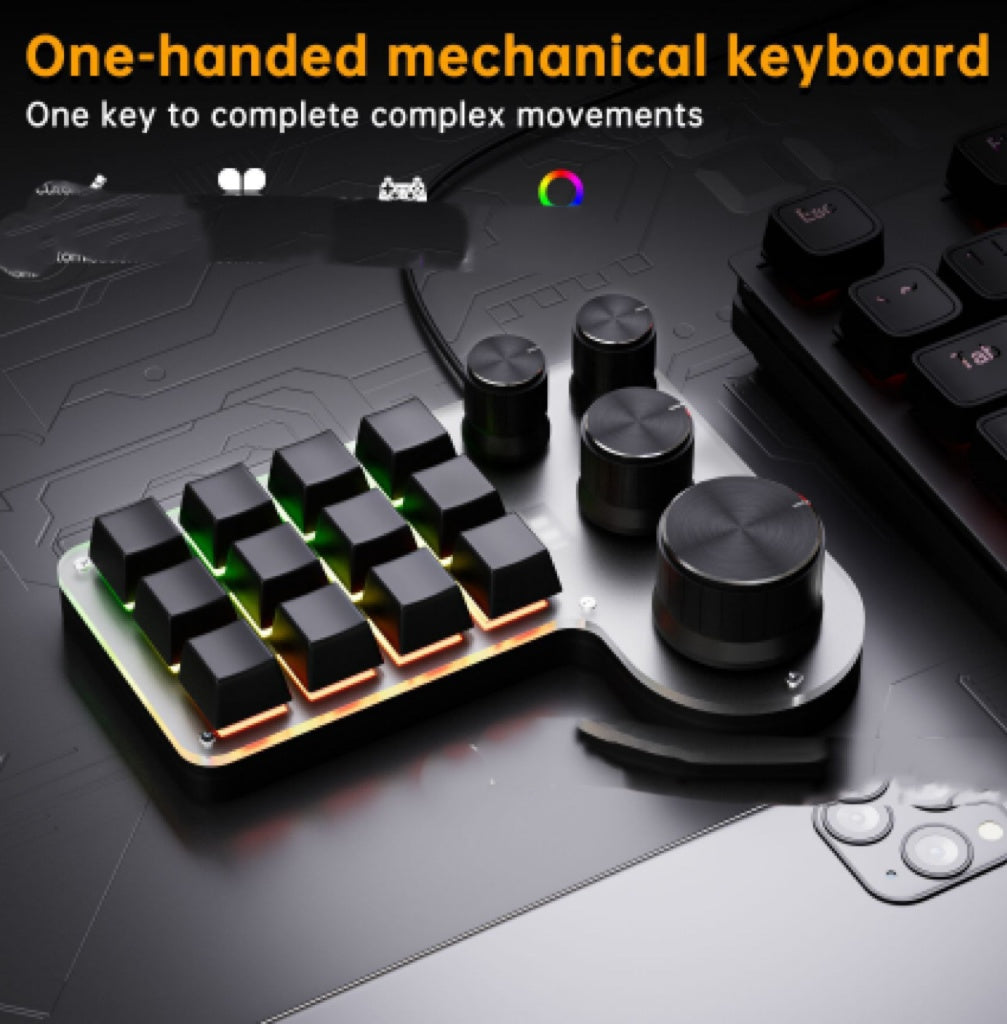 Color: Black, Model: Bluetooth - 3-die 12-key 4-knob Custom Mechanical Keypad