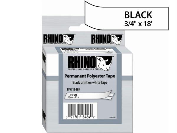 Rhino 3/4in x 18ft, white permanent poly labels