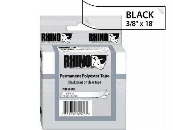 Rhino 3/8in x 18ft, clear permanent poly labels