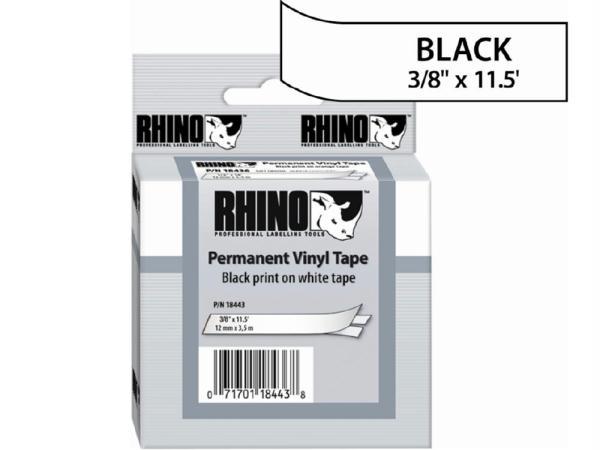Dymo rhino 3/8in x  18ft, white vinyl labels
