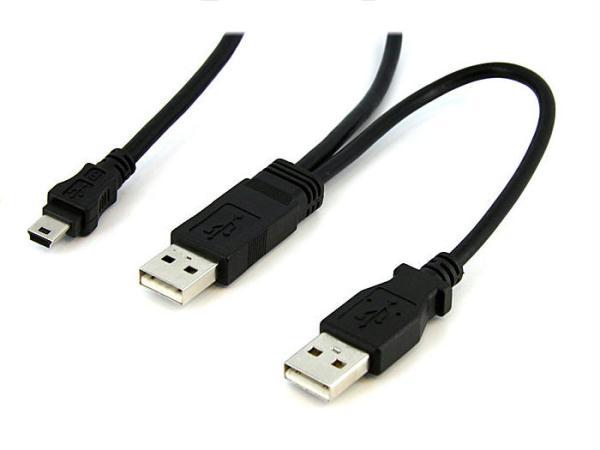 Connect and power your external mini-usb equipped hard drive through two standar