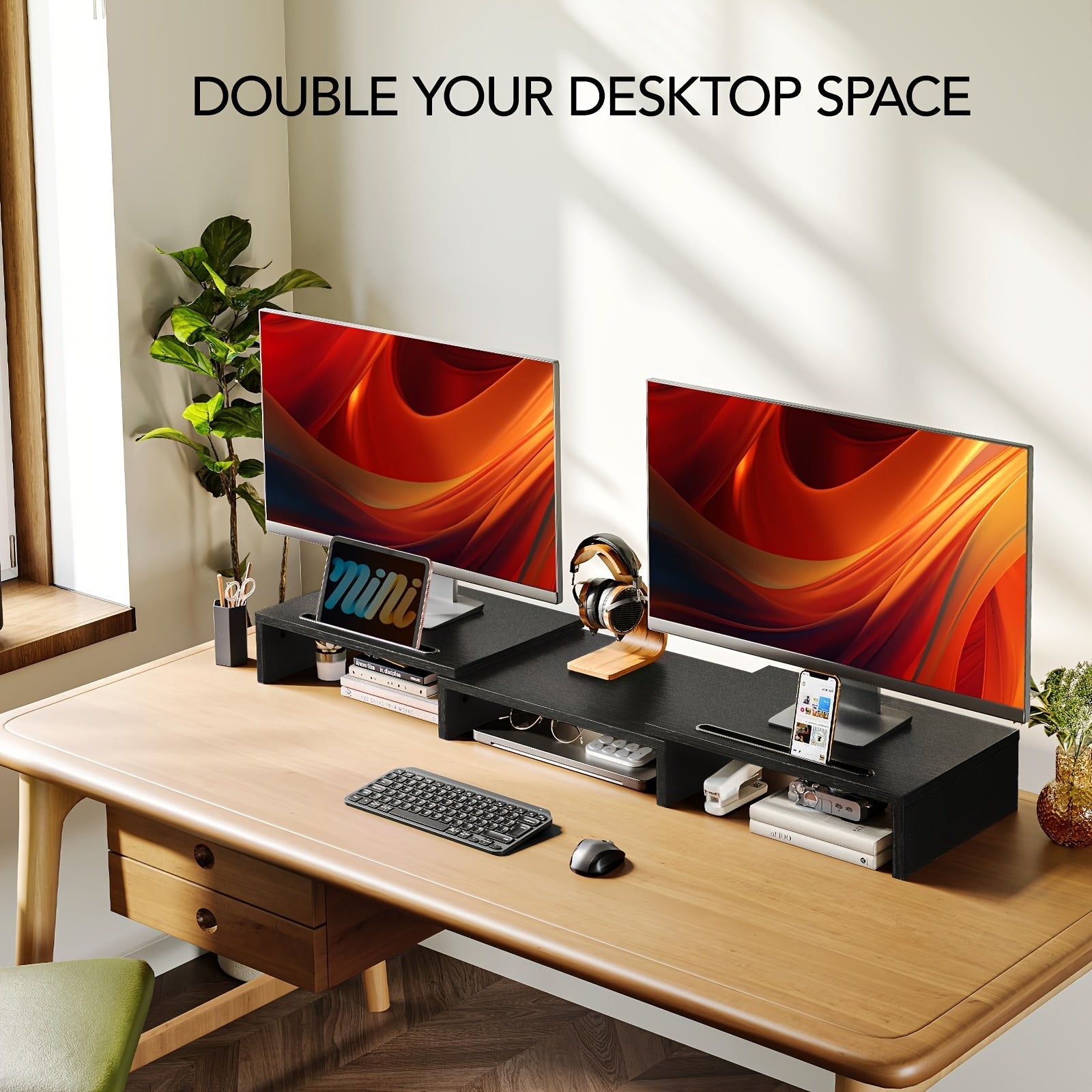 NNETM Adjustable Dual Monitor Stand with Storage (2-Slot)-2