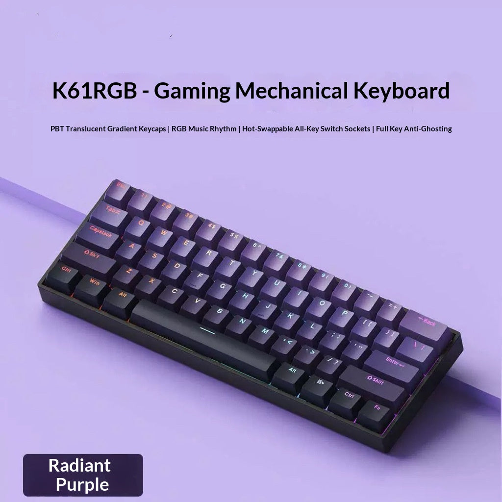 Color: K61 Purple Blue Switch - RGB Wired Tea-switch Portable Office Computer Keyboard For Gaming