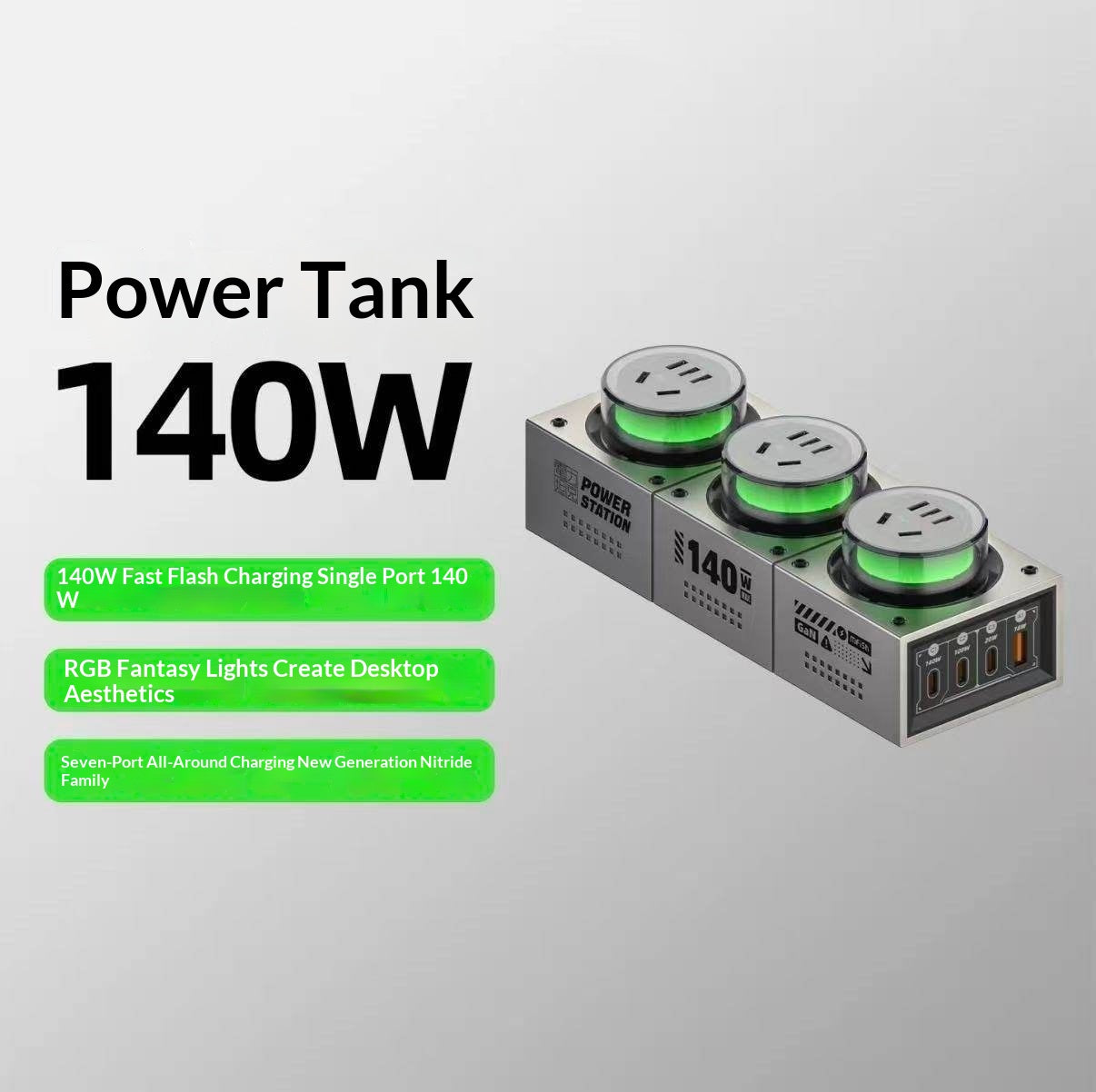 Color: Gray - Charging Station Power Tank 240W GaN Desktop Power Strip