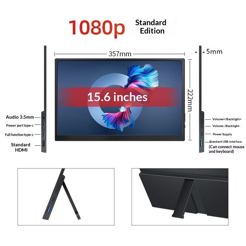 Size: 15.6 inch, Style: Touch version - Portable Monitor Phone Extension Screen Laptop Secondary Display