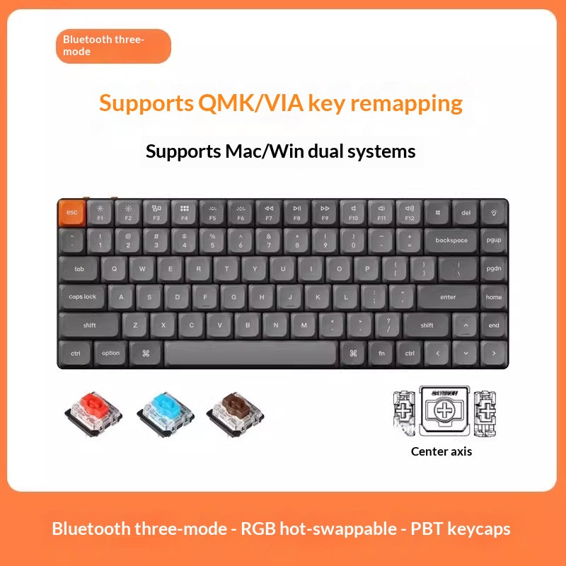 Color: Black, Light: RGB-Red Switches, Style:  - Office Silent Low-Profile Mechanical Tri-Mode Bluetooth Keyboard
