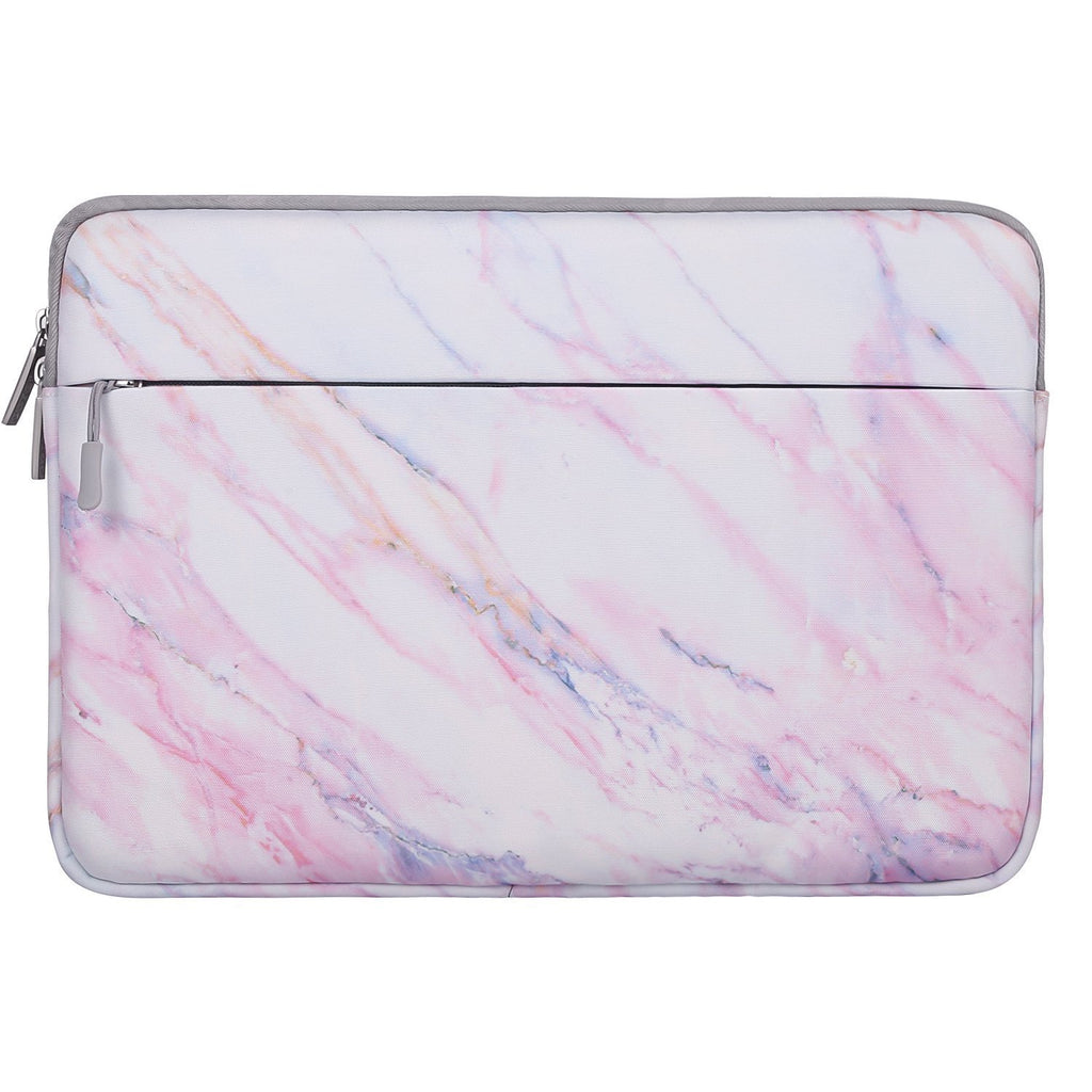 Color: White, Size: 14 inches - Canvas marble zipper computer bag