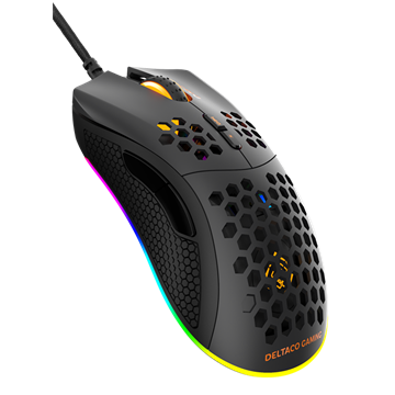 Mouse gaming cu fir DELTACO GAMING DM210, ultra-usor RGB, 6400 DPI, cablu 1.8m, negru (GAM-108)-0