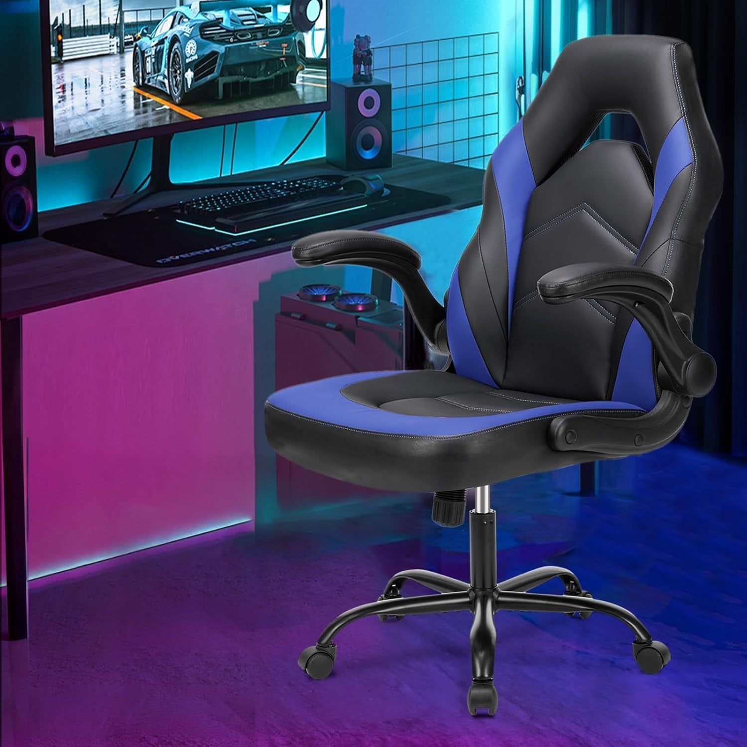 Computer Gaming Desk Chair Ergonomic Adjustable Black Blue