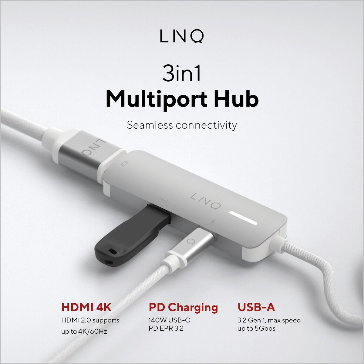 USB Hub Linq Byelements LQ49031 White Grey-15