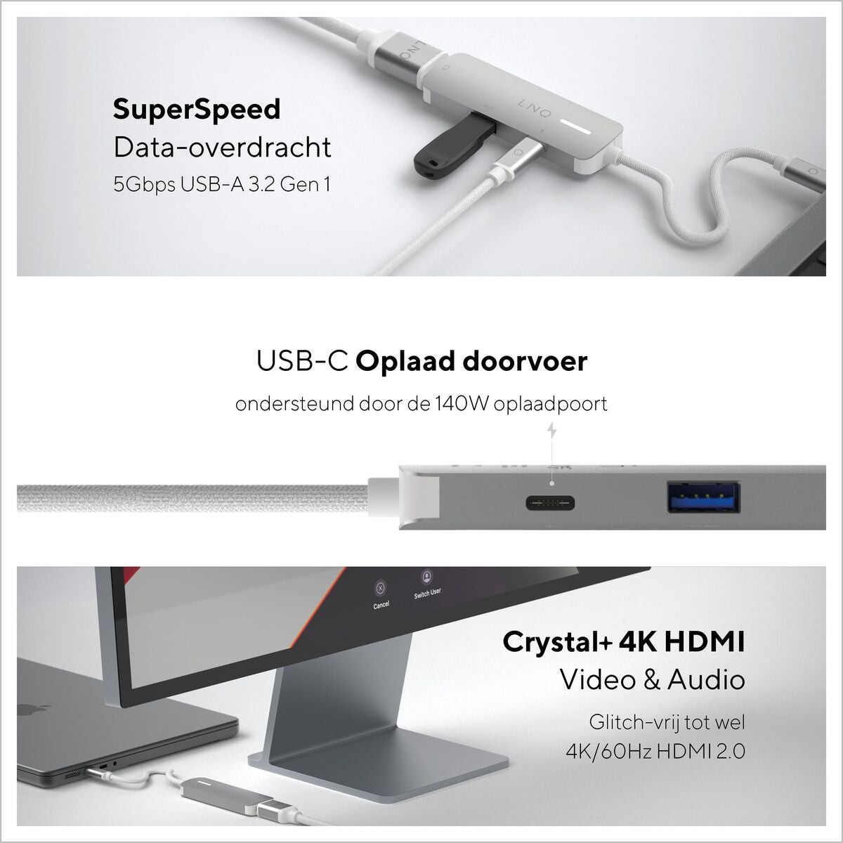 USB Hub Linq Byelements LQ49031 White Grey-8