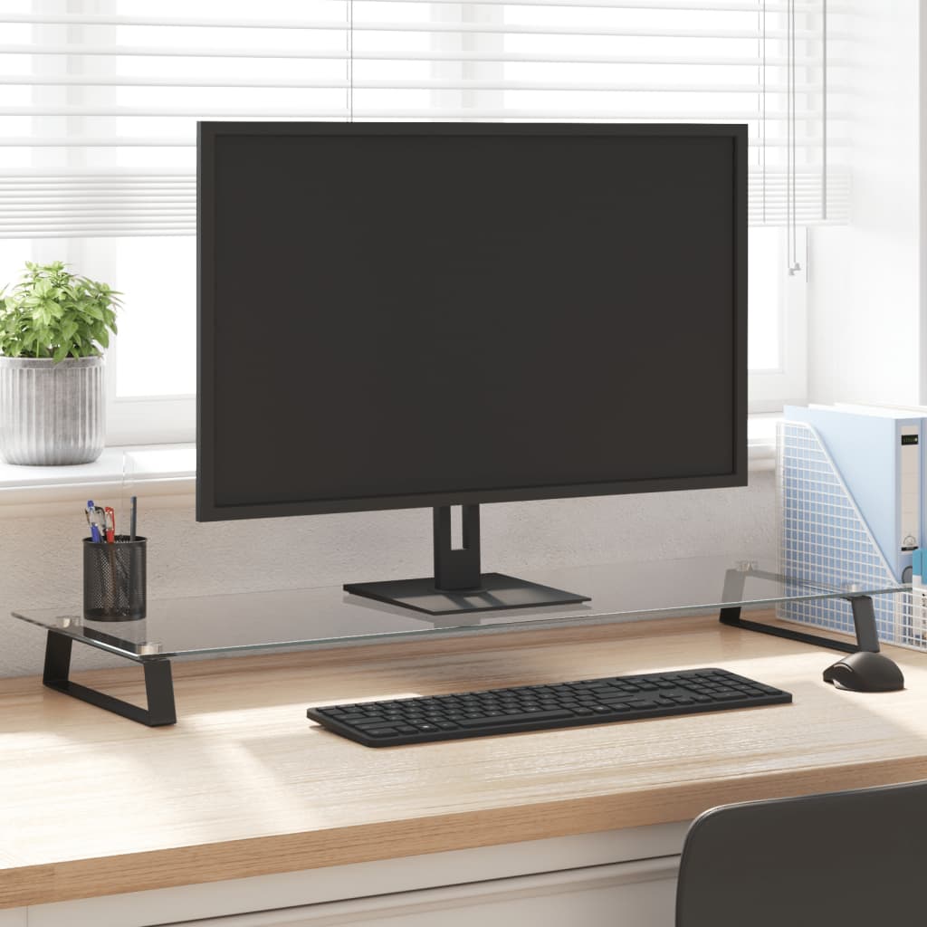 vidaXL Monitor Stand Desktop Computer Screen Riser Tempered Glass and Metal-0