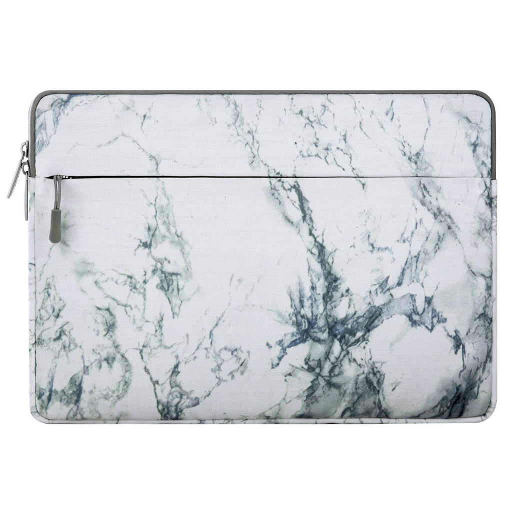 Color: White, Size: 14 inches - Canvas marble zipper computer bag