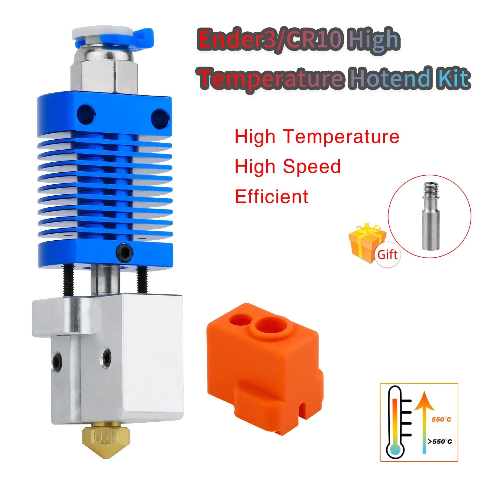 Color: green - Ender3/Ender 3V2/CR10 High Temperature 550?? Hotend Kit Copper Plated Volcano Nozzle Heated Block Bimetal Throat Hotend Kit
