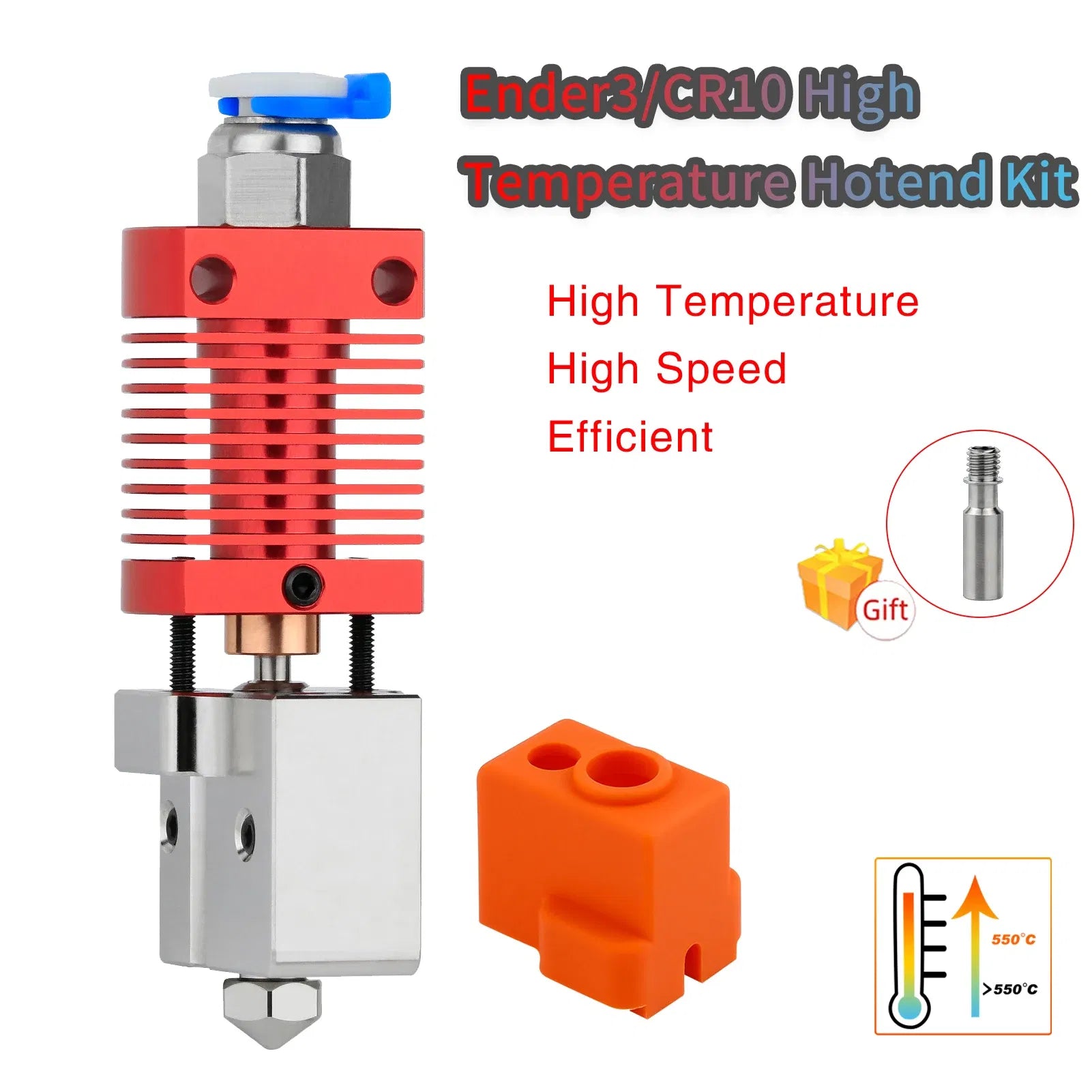 Color: green - Ender3/Ender 3V2/CR10 High Temperature 550?? Hotend Kit Copper Plated Volcano Nozzle Heated Block Bimetal Throat Hotend Kit
