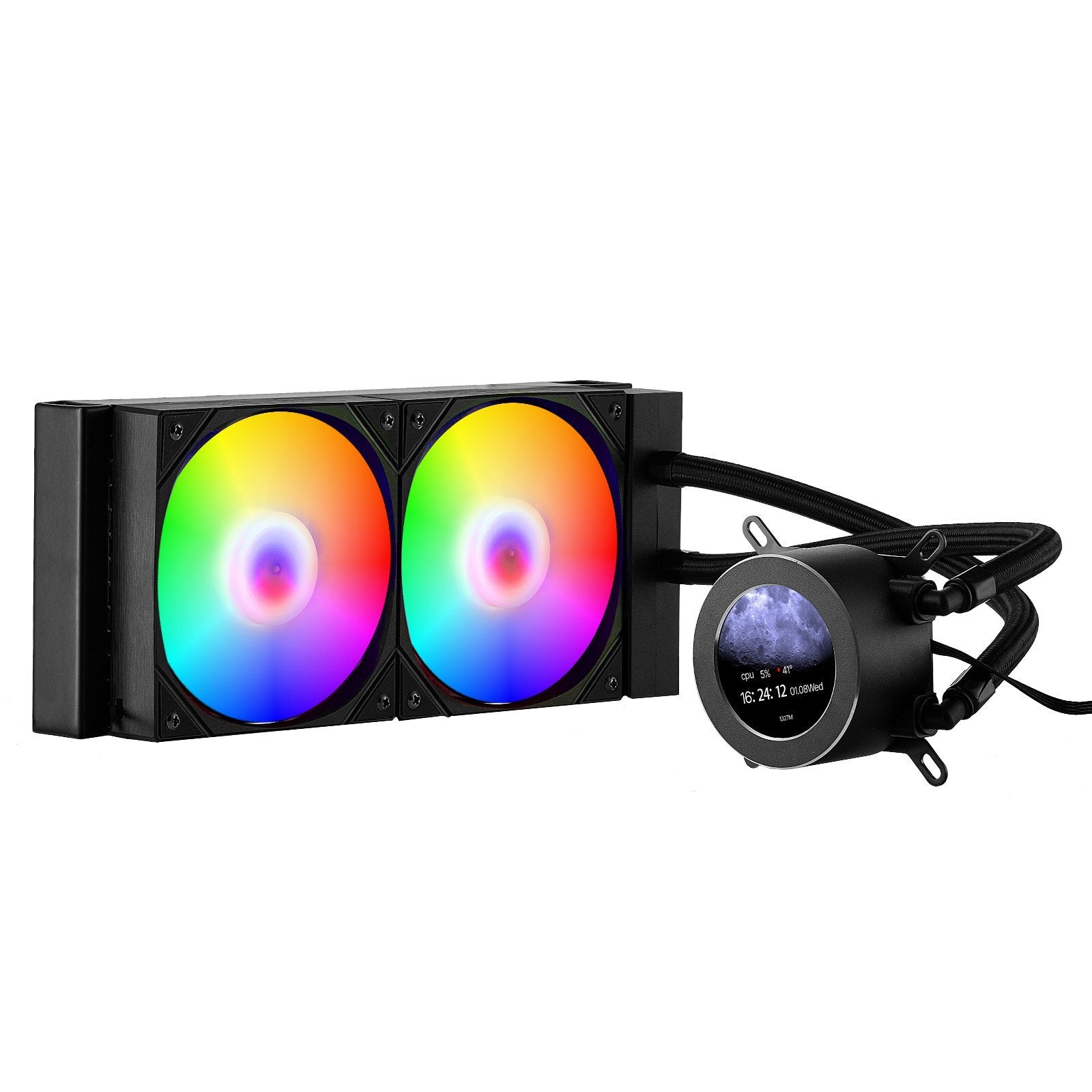 CPU Liquid Cooler, AIO CPU Water Cooler - 120mm PWN Fans & Pump, Customizable Black PC Liquid Cooler with 2.1'' LCD Display & ARGB light, for Intel 115X/1366/2011/1700/1200, AMD AM4/AM5