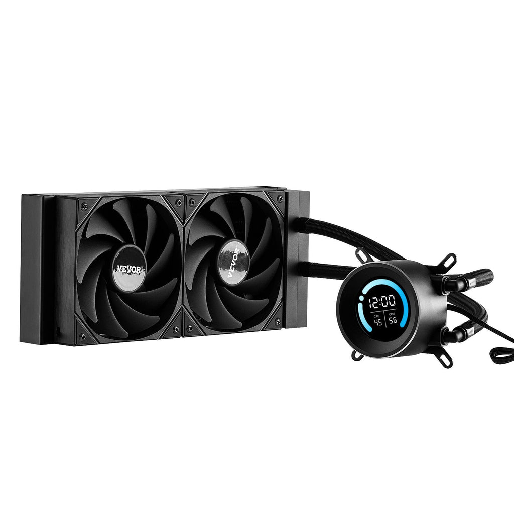 CPU Liquid Cooler, AIO CPU Water Cooler - 120mm PWN Fans, Pump, 1.8'' Display, Max. 2200RPM CPU Cooling Fan, Efficient Black PC Water Cooler for Intel 115X/1366/2011/1700/1200, AMD AM4/AM5
