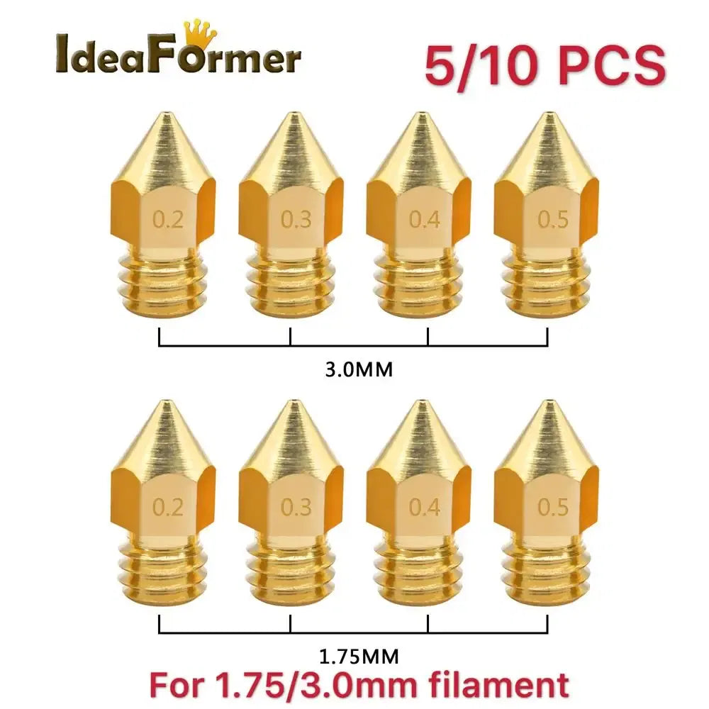 Color: WHITE, Size: 0.25mm - 5/10pcs MK8 Brass Nozzle 1.75/3.0mm Filament Extruder Print Head Nozzle 0.2/0.3/0.4/0.5mm for CR10 CR10S Ender3 3D Printer Parts