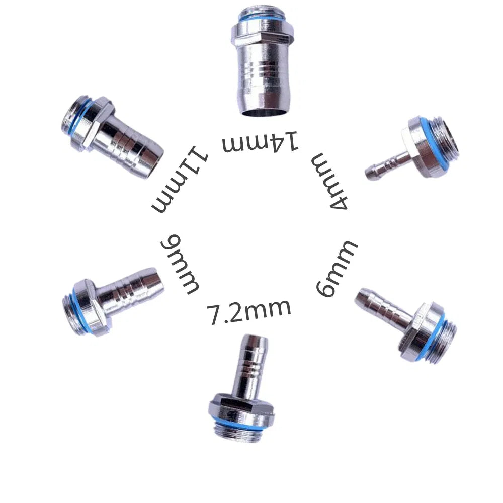 Color: Orange - 6pcs PC Water Cooling Barb Fitting Two-Touch Fitting G1/4 Thread Barb Connector for Computer Cooling System 4/6/7.2/9/11/14mm