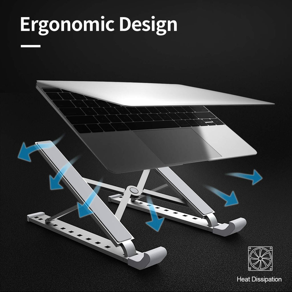 Portable Foldable Adjustable Laptop Stand Holder Universal Ergonomic Aluminium Alloy Travel Mini Notebook Stand for MacBook Notebook Computer PC iPad  Silver