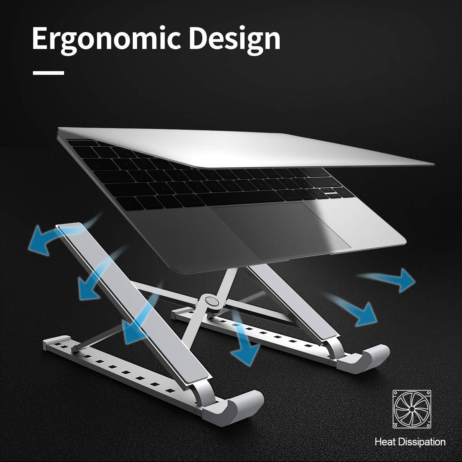 Portable Foldable Adjustable Laptop Stand Holder Universal Ergonomic Aluminium Alloy Travel Mini Notebook Stand for MacBook Notebook Computer PC iPad  Silver