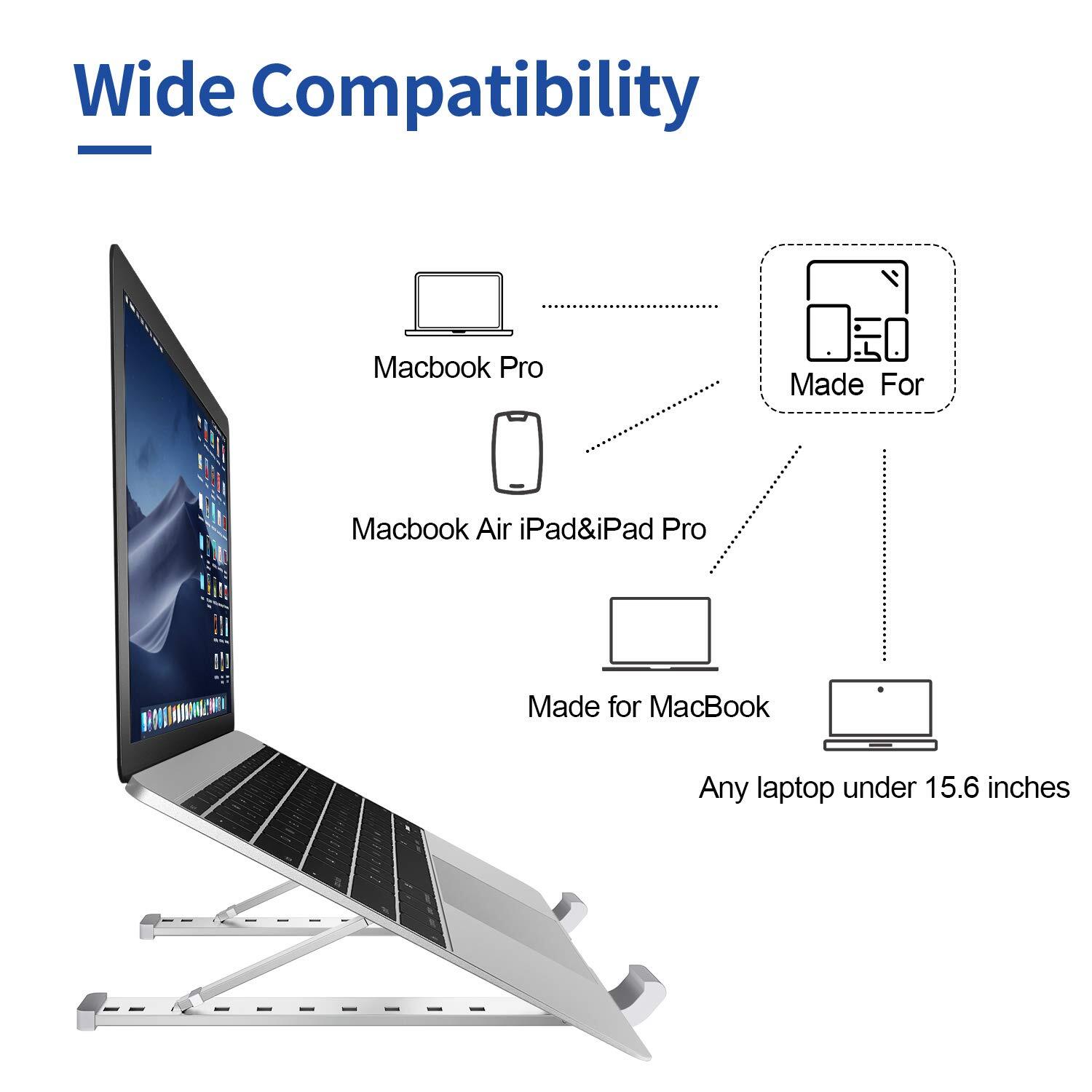 Portable Foldable Adjustable Laptop Stand Holder Universal Ergonomic Aluminium Alloy Travel Mini Notebook Stand for MacBook Notebook Computer PC iPad  Silver