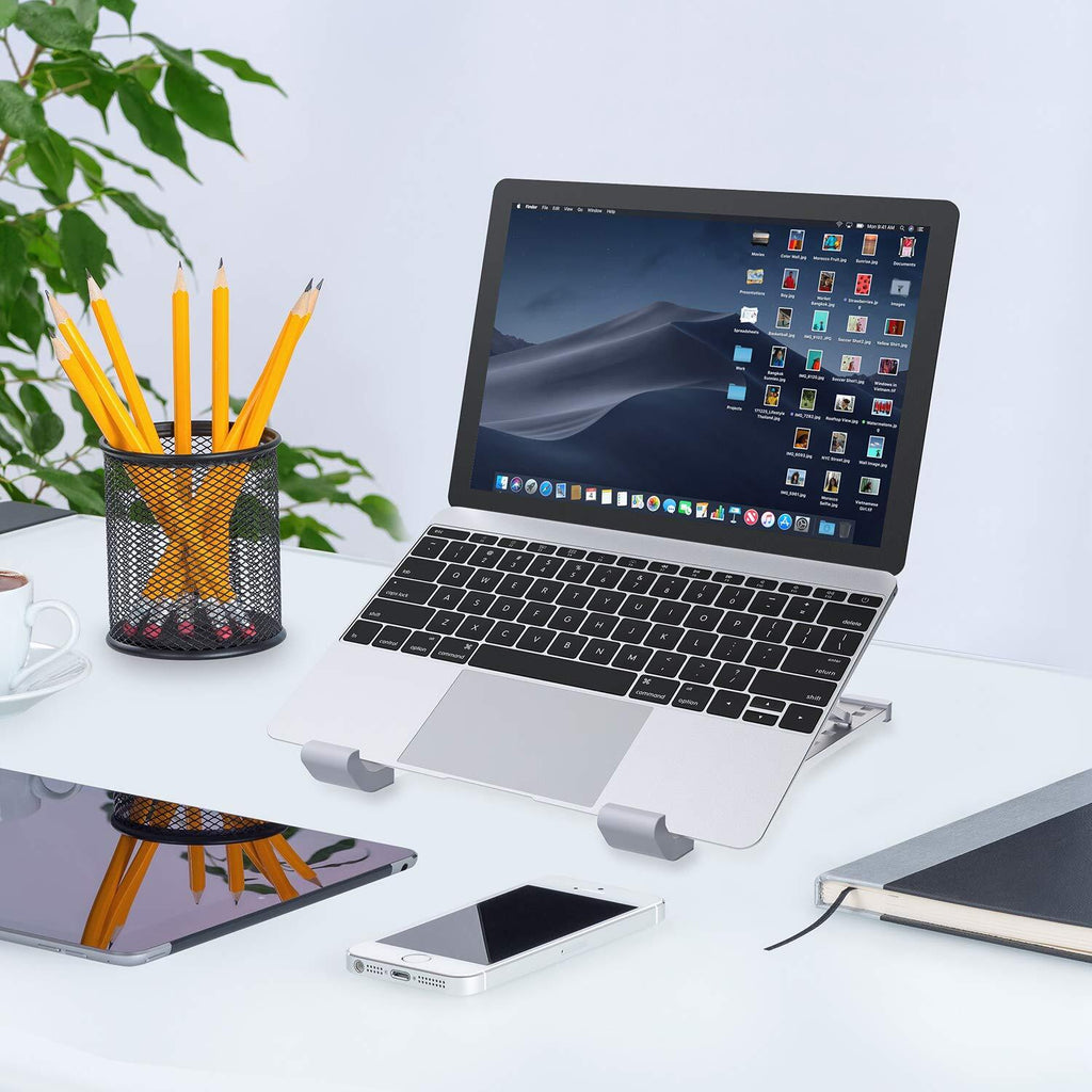 Portable Foldable Adjustable Laptop Stand Holder Universal Ergonomic Aluminium Alloy Travel Mini Notebook Stand for MacBook Notebook Computer PC iPad  Silver