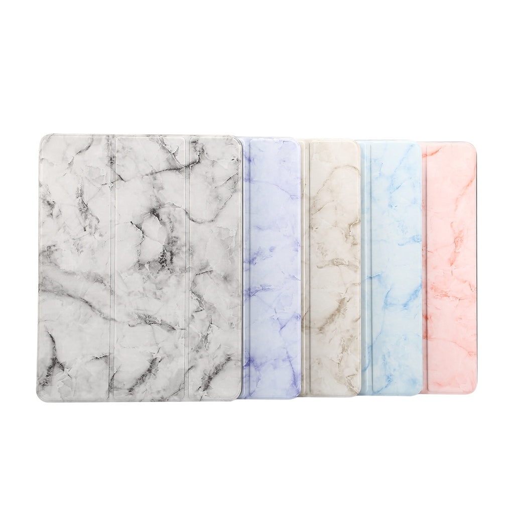For iPad Pro 10.2 2019 Tablet Cover Marbling Pattern PU Leather Pen Loops Anti-fall Anti-scrach Anti-slip Protect Shell Tri-fold Tablet Case blue