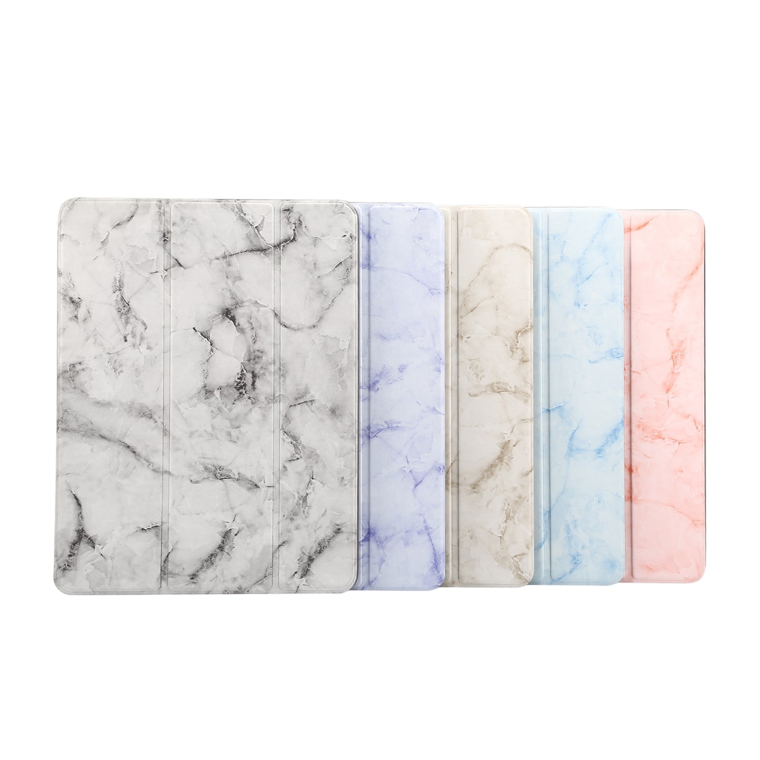 For iPad Pro 10.2 2019 Tablet Cover Marbling Pattern PU Leather Pen Loops Anti-fall Anti-scrach Anti-slip Protect Shell Tri-fold Tablet Case blue