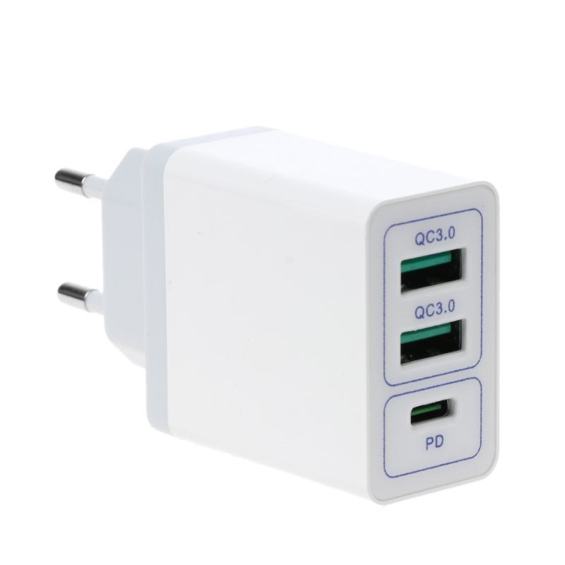 3-in-1 QC 3.0 Type C PD Dual USB Fast Charger Power Adapter for Samsung Huawei IOS Phone Tablet