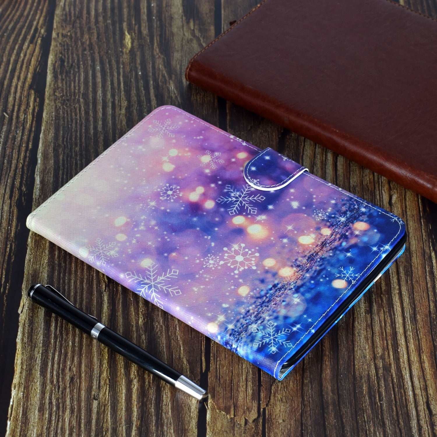 For Samsung T510/T515 Laptop Protective Case with Front Snap Cute Cartoon Color Painted Smart Stay PU Cover  Purple quicksand