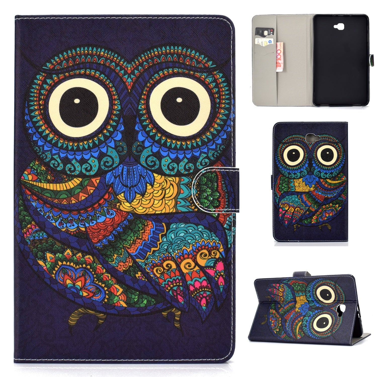 For Samsung T580 PU Laptop Protective Case with Front Snap Color Painted Smart Stay Cover  owl