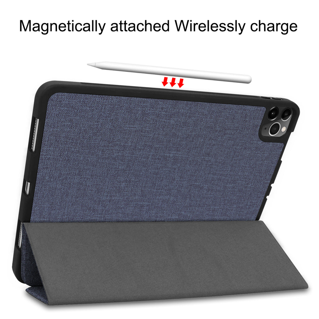 11 inch Foldable TPU Protective Shell Tablet Cover Case Shatter-resistant with Pen Slot for iPadPro blue