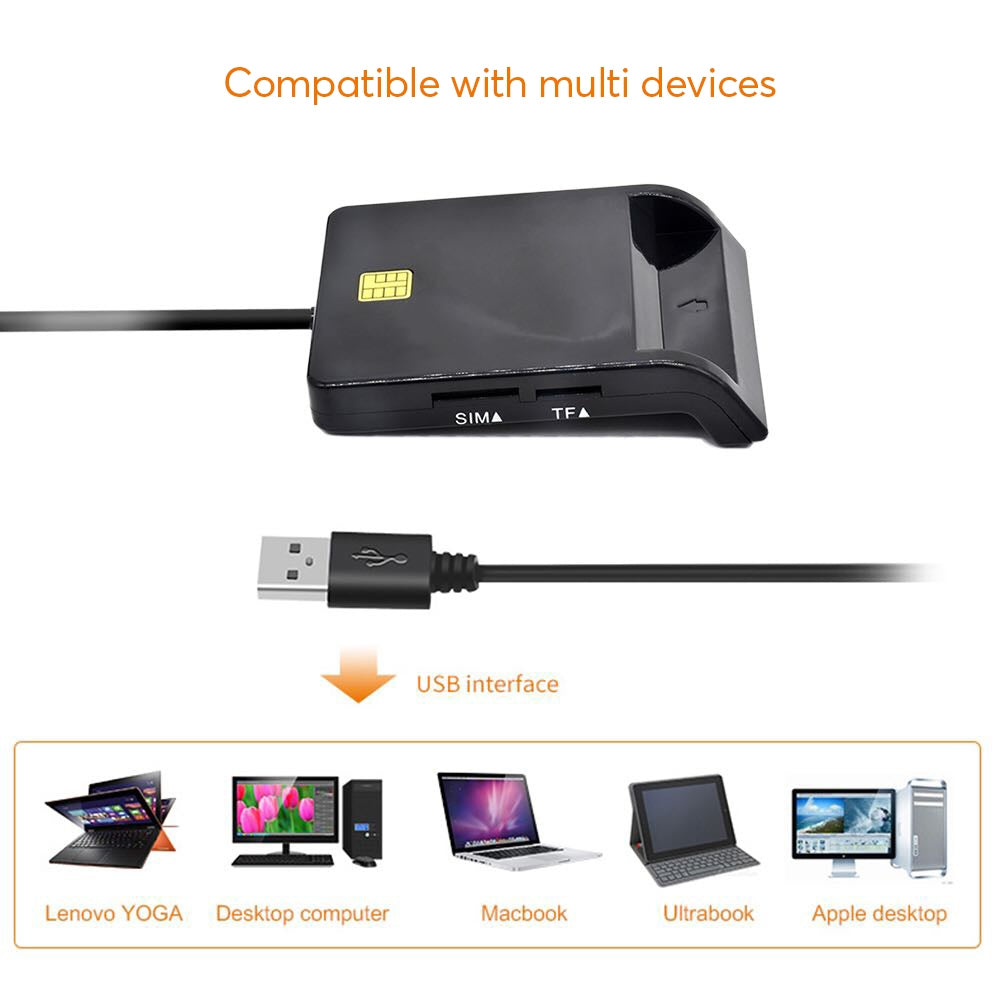 USB SIM Smart Card Reader For Bank Card IC/ID EMV TF MMC Cardreaders USB-CCID ISO 7816 for Windows 7 8 10 Linux OS black