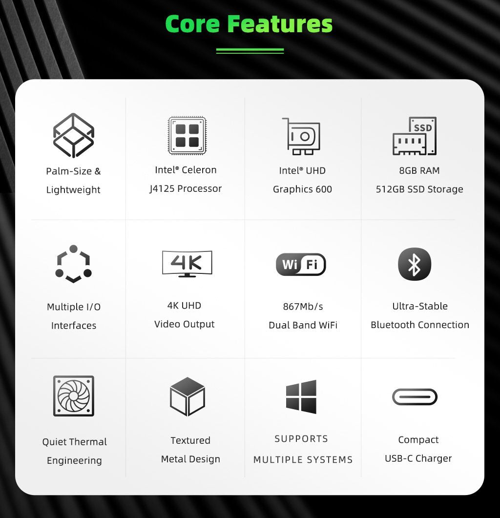 Most Powerful Palm-sized 4k Mini  Pc Metal Mini  Host Desktop Computer 8gb + 512gb Ssd High-speed Storage 512G EU Plug
