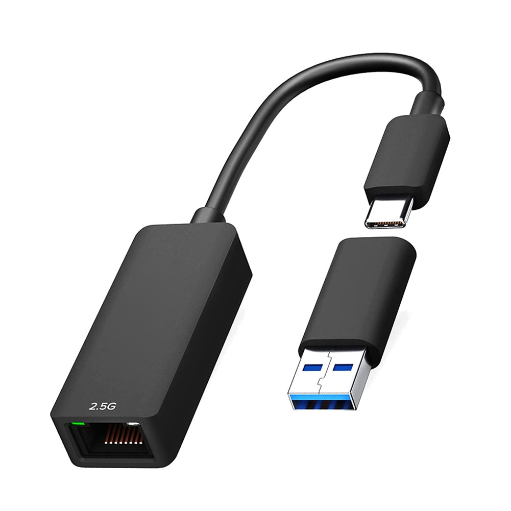 Metal 2-in-1 Type C Usb To 2500m Gigabit Lan Ethernet Cable  Adapter Portable Connector Black