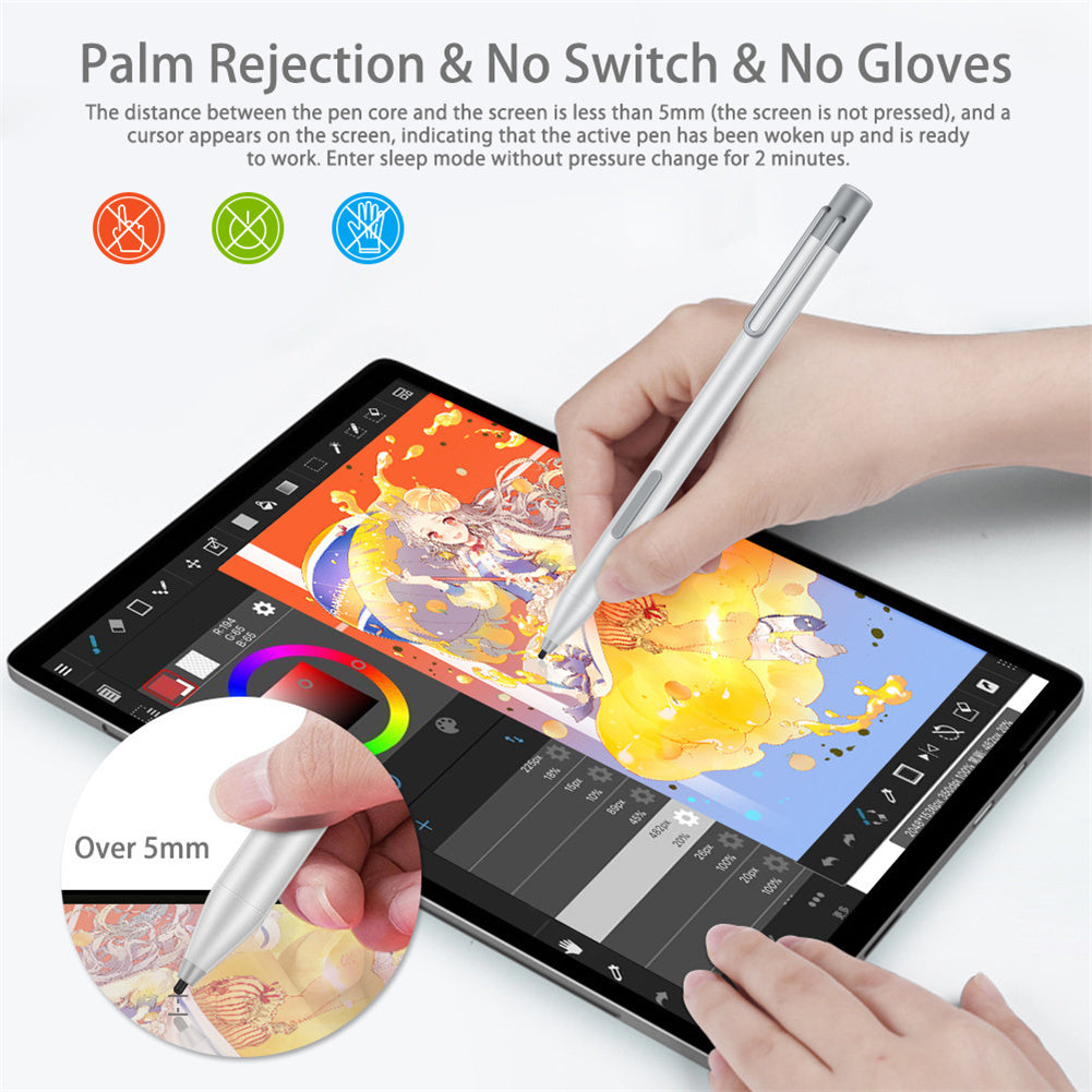 Metal Stylus With Portable Clip Electronic Pen 4096 Pressure Sensitive Stylus Compatible For Microsoft Surface Go Pro7/6/5/4/3/book Go black