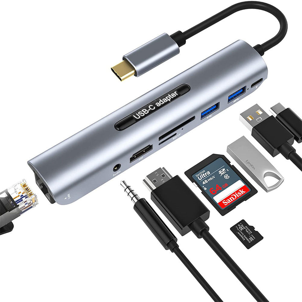 4k USB C to Hdmi-compatible USB C Hub 8-in-1 Type-c Adapter with Ethernet Port Silver Gray