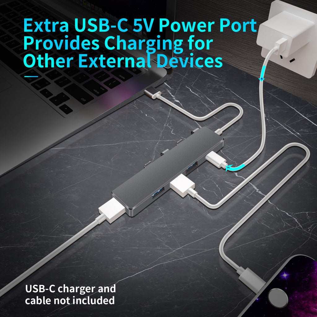 4-in-1 Hub Dock USB C Multi-port Splitter Usb Adapter Station Portable Data Usb Splitter Grey