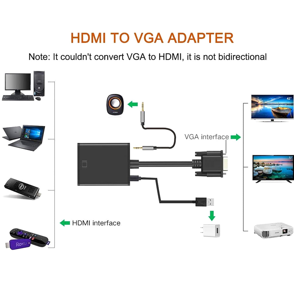 Hdmi-compatible to Vga Adapter (female to Male) with 3.5mm Audio Jack Black