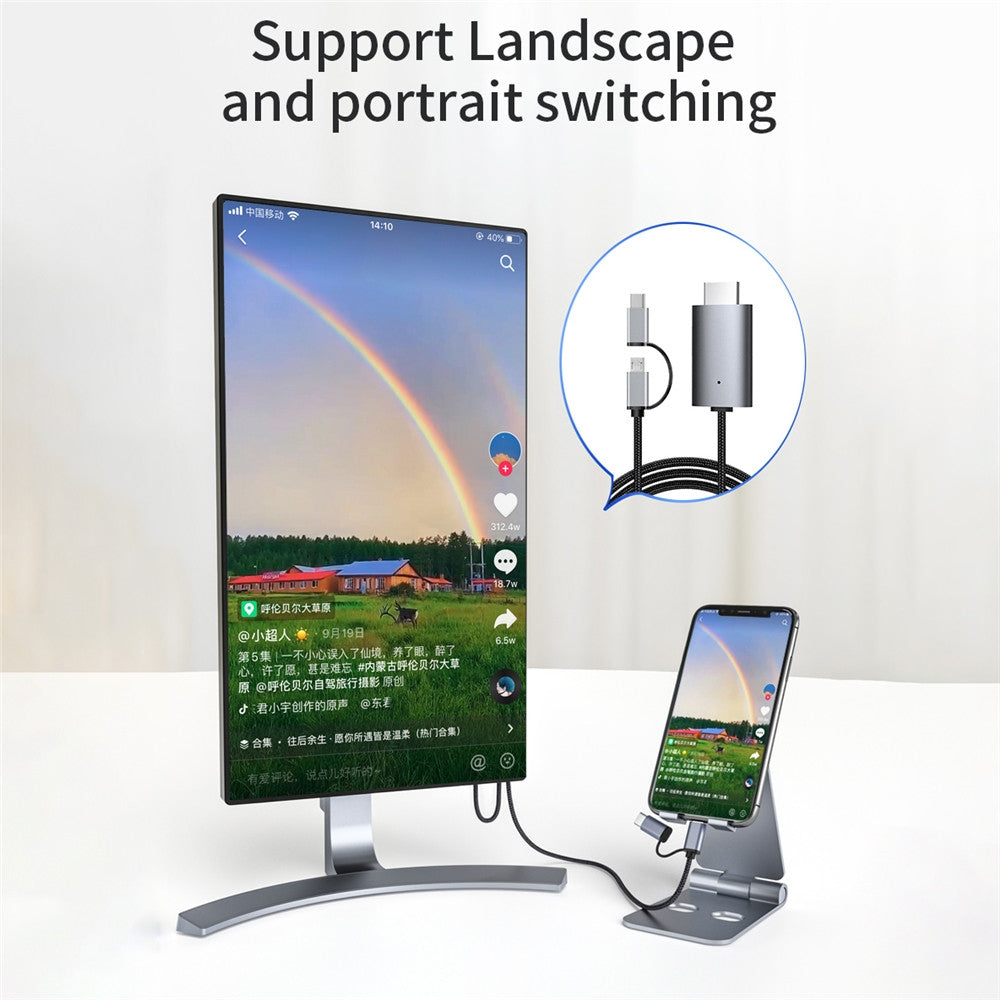 HD 1080p Type To Hdmi Adapter Cable Android Device To Tv Projector Display Grey