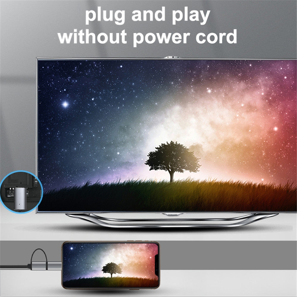 HD 1080p Type To Hdmi Adapter Cable Android Device To Tv Projector Display Grey