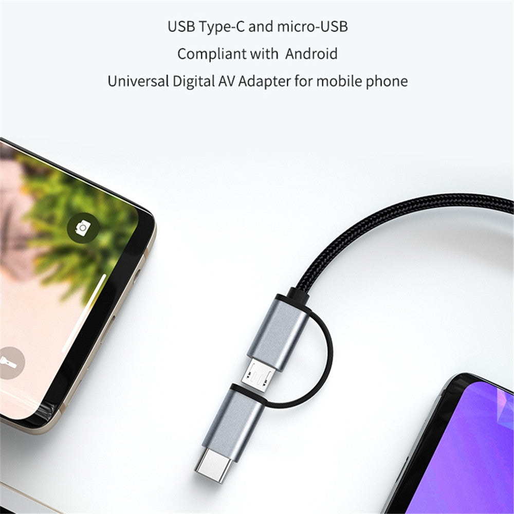 HD 1080p Type To Hdmi Adapter Cable Android Device To Tv Projector Display Grey