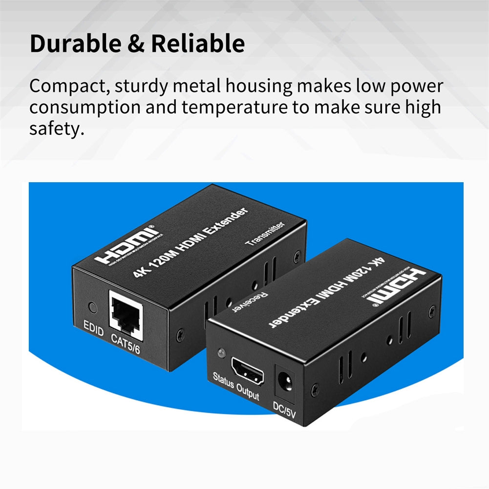 1 Set 4k 120m Hdmi Extender Cat5e Cat6 Ethernet Hdmi to Rj45 Audio Edid Network Extender UK Plug