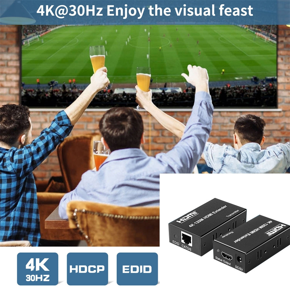 1 Set 4k 120m Hdmi Extender Cat5e Cat6 Ethernet Hdmi to Rj45 Audio Edid Network Extender UK Plug